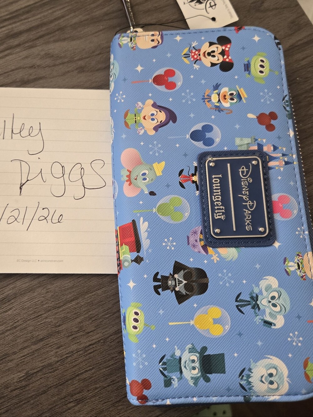 Loungefly Blue Disney Parks Character Zip Wallet with Multi-Color Icons